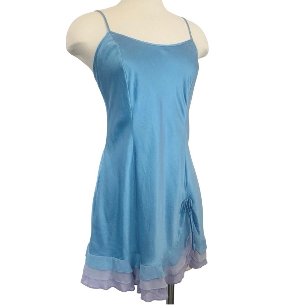Y2K Victoria's Secret Silk Chiffon Ruffle Blue Bow Mermaid Vintage Slip Dress M - Picture 2 of 10